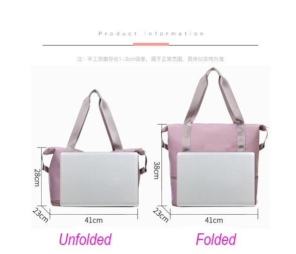 Sac de voyage en polyester 210D pour femme imperméable à l'eau 10.63x21.65x7.09