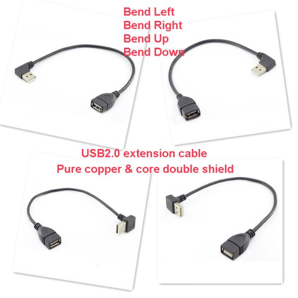 OD 4.5mm USB2.0 Male To Female Extension Cable Elbow Bend 90 Degree