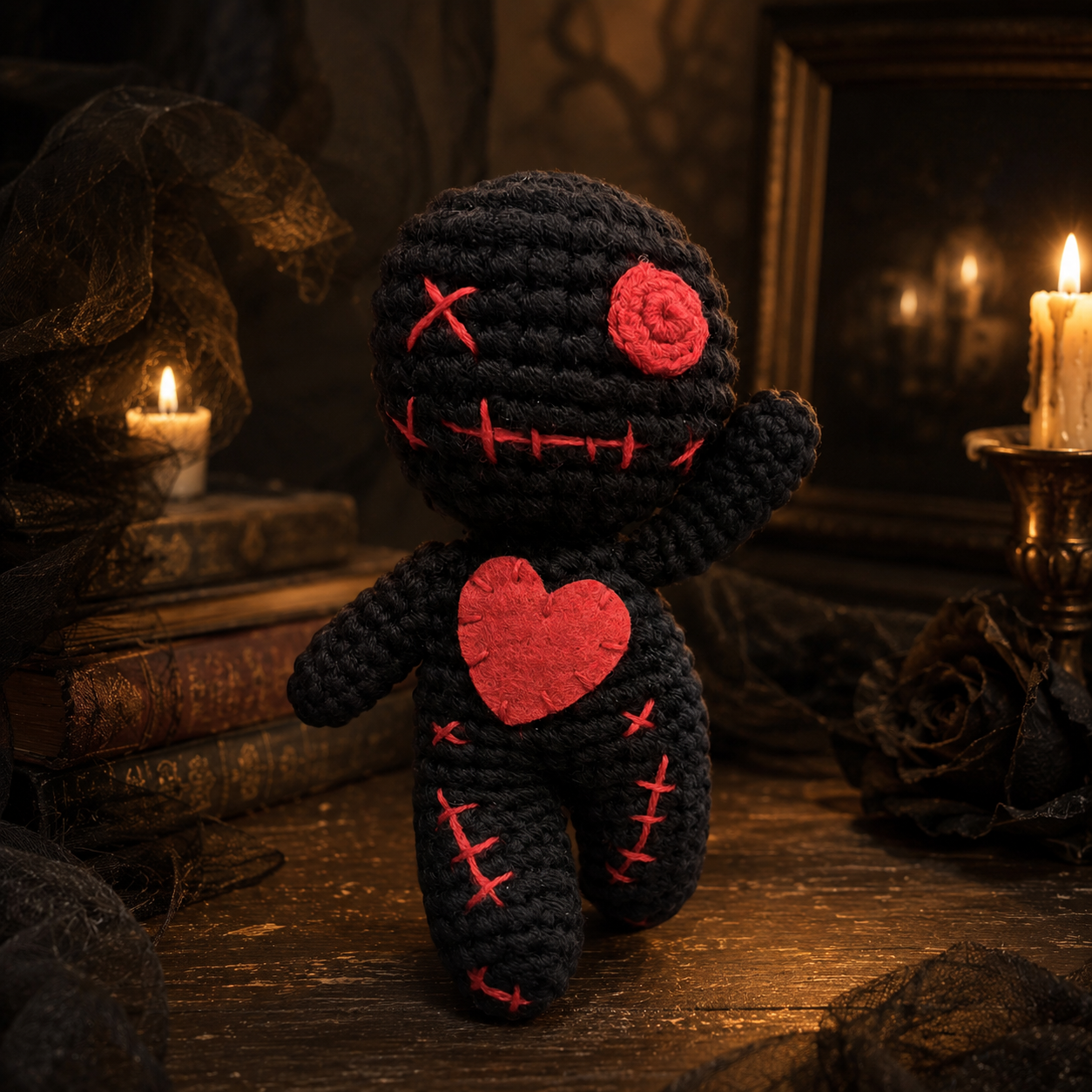 Crochet Voodoo Doll Set Halloween Plush Decorations Handmade Style Spooky Party Decor Goth Room Ornament Festival Display Stuffed Yarn Doll for Haunted House Carnival Cosplay Gifts