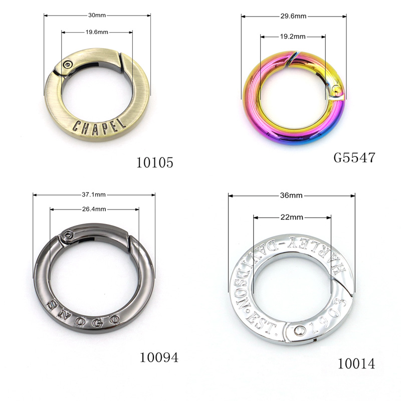 Custom Spring Ring Buckle Zinc Alloy Metal Open O Ring, OEM ODM Embossed Logo Spring O‑Ring, Custom Engraved Metal Snap Ring for Handbag Hardware Accessories