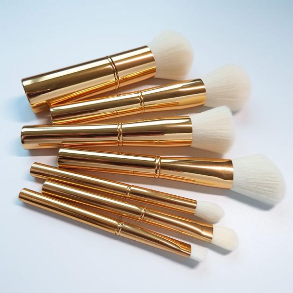 High Gloss Oval Makeup Brush Set Gold Cosmetic Super Soft White Synthetic Hair