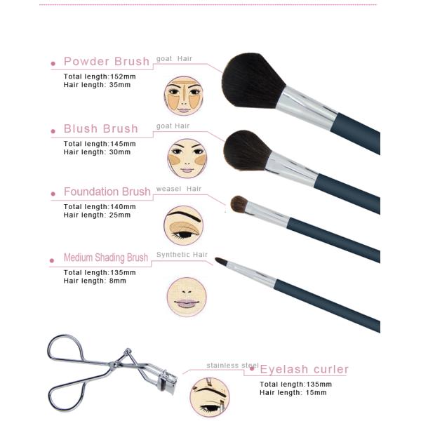 4 Pieces Goat Hair Natural Makeup Brush Set With Stainless Steel Eyelash Curler