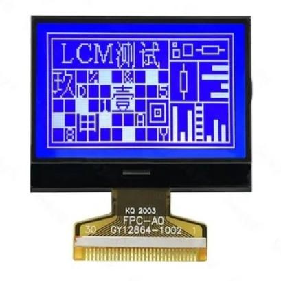 1.9 Inch STN Blue LCD Display128x64 30PIN FPC 8 Bit Parallel LCD Display