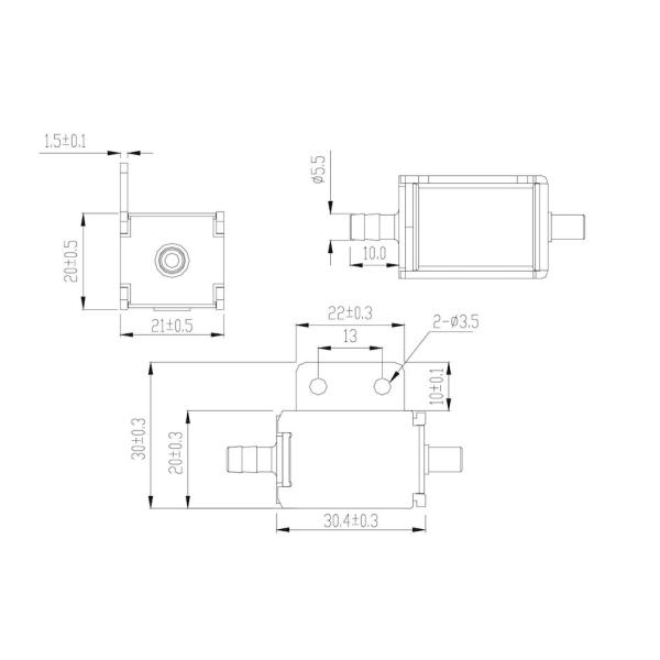 12 Вт постоянного тока микроэлектрический воздушный клапан с нормальным закрытым управлением Двухсторонний соленоидный клапан 240 мА