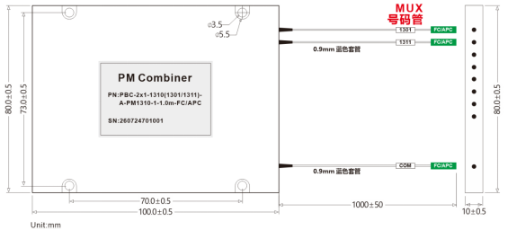 PM Combiner 1310nm 2x1 Polarization Maintaining Fiber