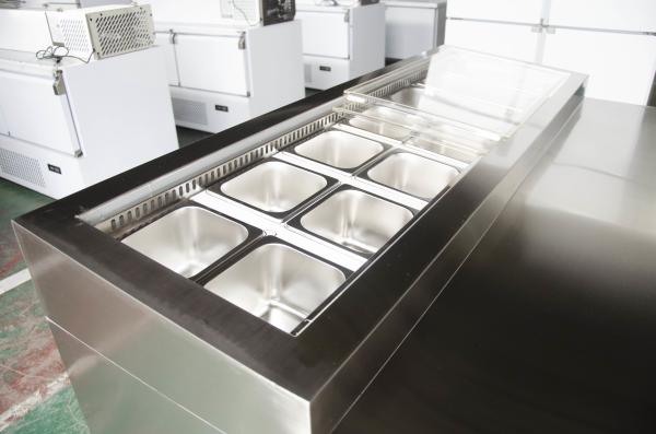 Commercial Customizable LED Refrigerated Display Cabinet Single-Temperature Console Powder Grooving Table for Pizza Salad