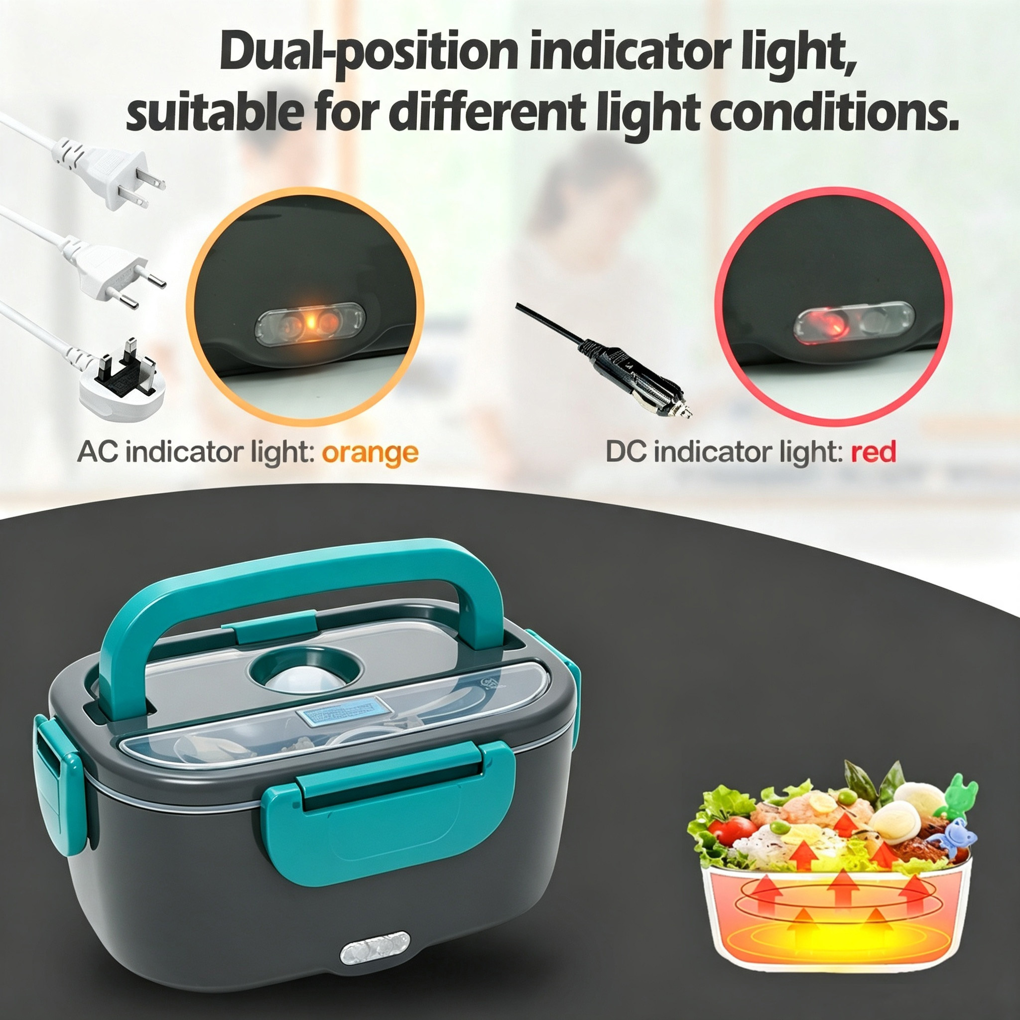 Compact And Lightweight Electric Food Warmer Lunch Box Made From 304 Stainless Steel PP Includes Removable Inner Container For Easy Cleaning