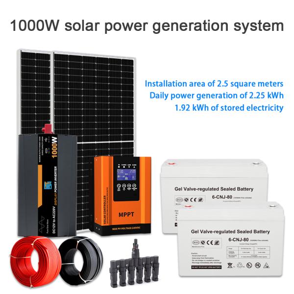 Sistema de generación de energía solar fuera de la red 1KW Híbrido GEL Batería Energía solar para viviendas