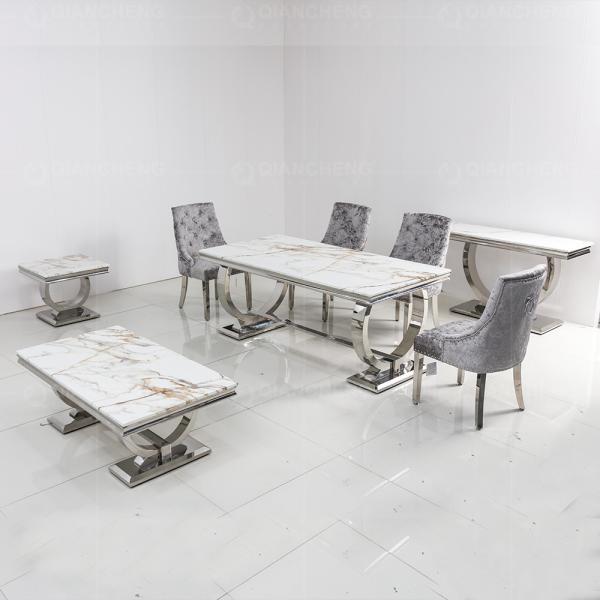 Luxury 180x90x75cm SS Steel Furniture Dining table With 20mm Marble Top
