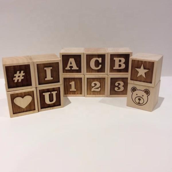 Letter Pinewood Wooden Milestone Blocks Baby ABC Alphabet Blocks Photo Props