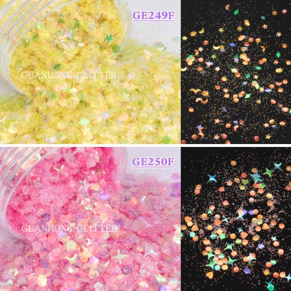 Glass Tumbler Chunky Hex Glitter Sparkle Mix Powder Stars Flowers Moons Hearts