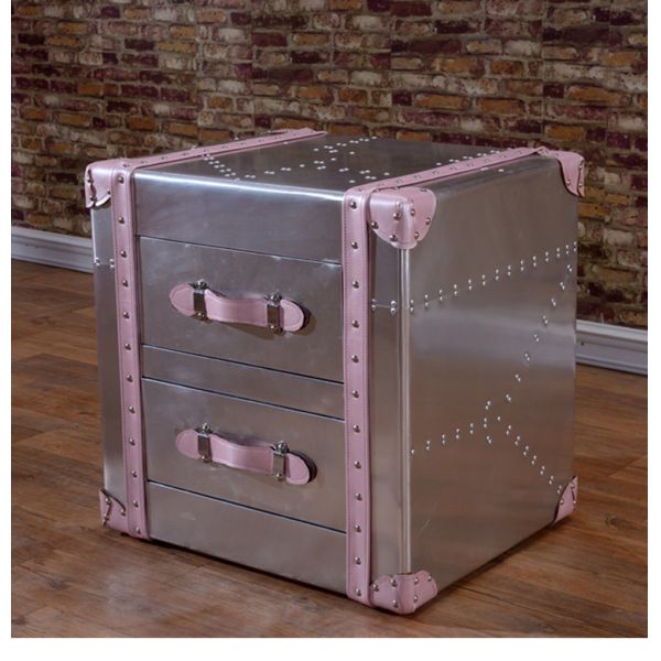 Nidea #8515 Industrial-Style Aluminum Panel Riveted Metal Retro Handmade Durable Side Corner Table 2-Drawer Living Room Coffee