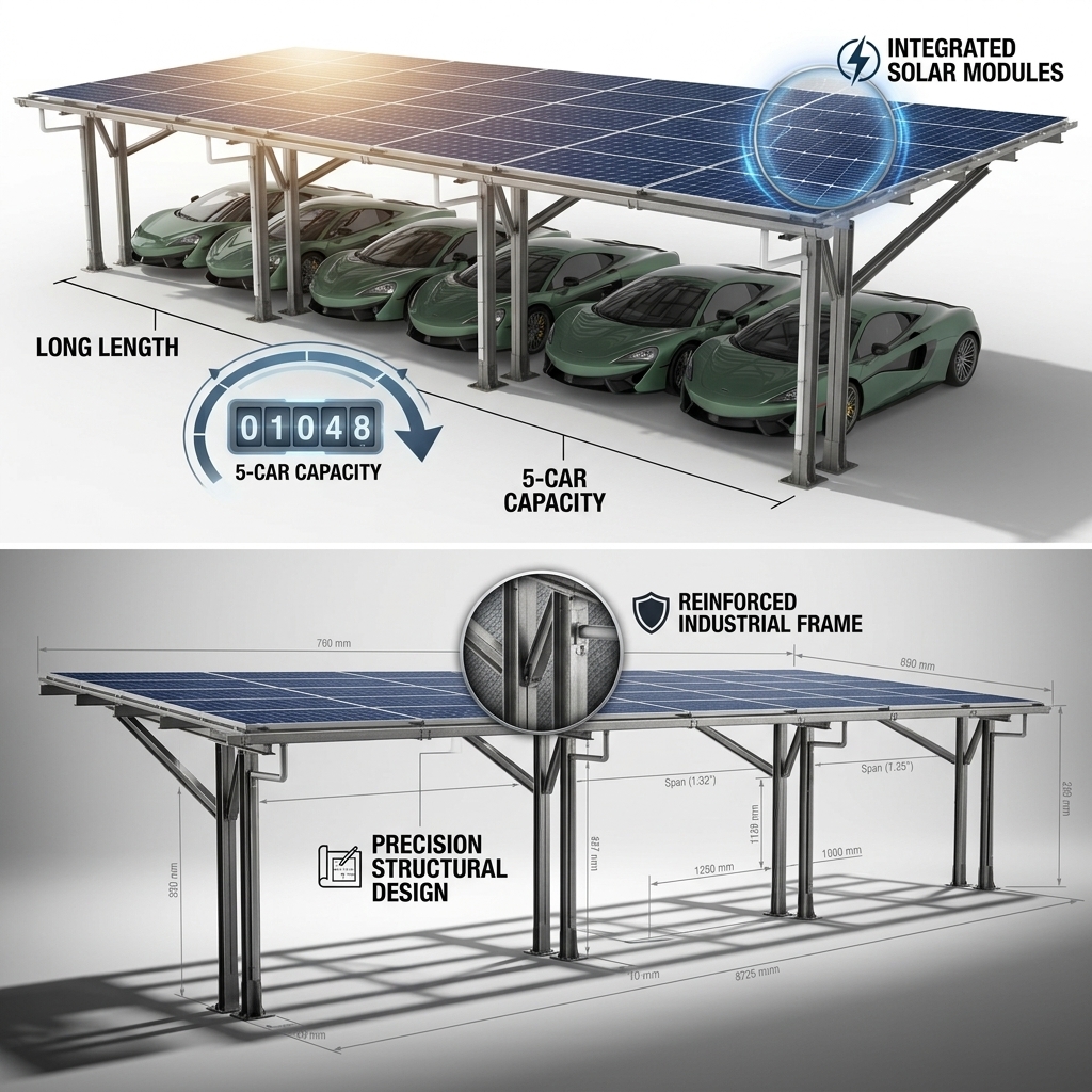 Typhoon-Resistant ECO Gamma Frame Carport Category 5 Hurricane Rated Solar Parking Canopy 70m/s Wind Speed Q345B