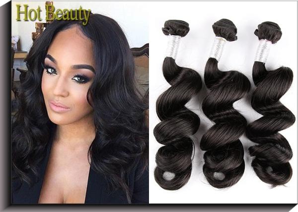 22 Inch Peruvian Virgin Hair / Natural Black Loose Wave Hair Bundles