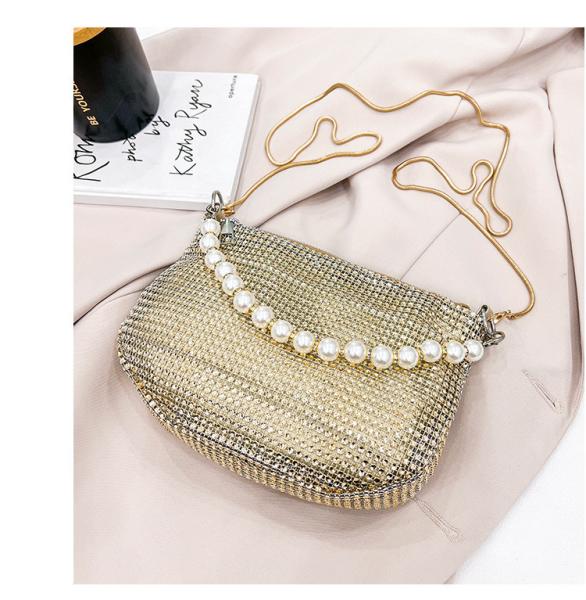 New pearl handle imitation full diamond handbag shoulder bag Cross-border explosive party dinner bag fashion shoulder