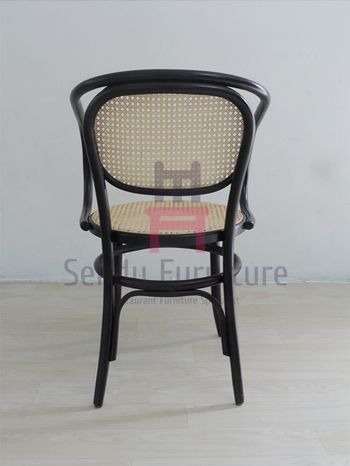 Natural Rattan Dining Chairs Black Benchwood Armrest Cane Dining Chair