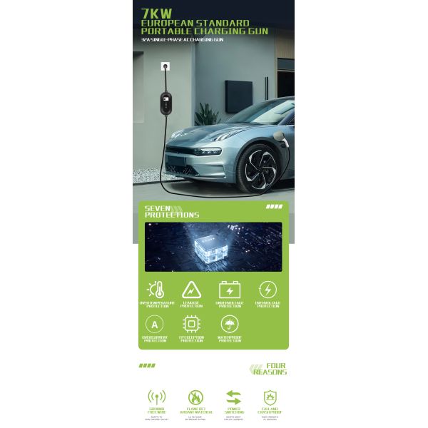 7kW Type 2 Portable EV Charger 8A-32A Adjustable 32A IP65 Weatherproof