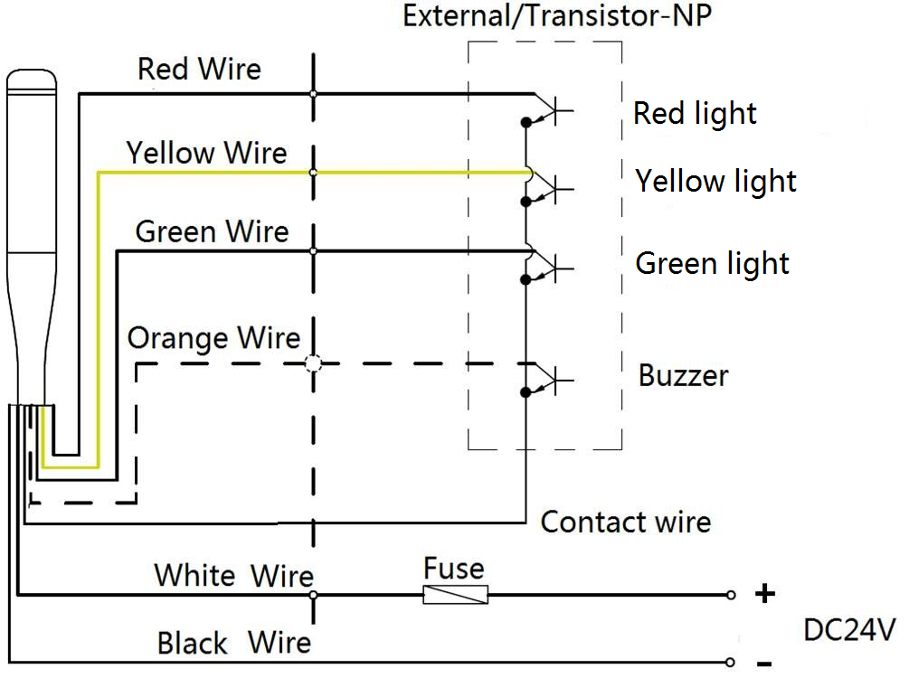 ONN M4S-Y Single Layer Tri Color LED Signal Tower Light DC24V Industrial Warning Light With Buzzer For CNC Machine