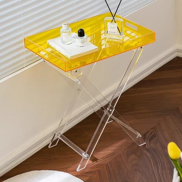 Nordic Style Rectangular Acrylic Folding Table Iridescent Rainbow Lucite Side Table