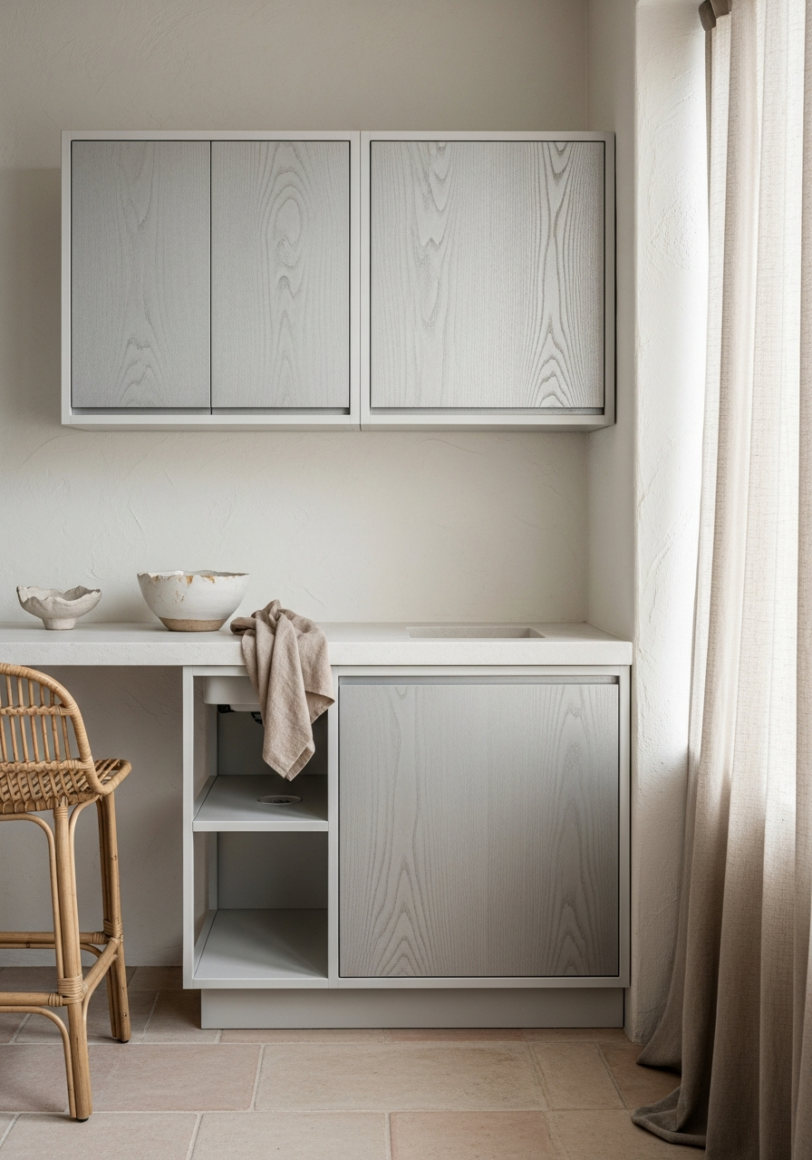 Whitewashed Ash Balcony Storage Cabinet in 304 Stainless Steel