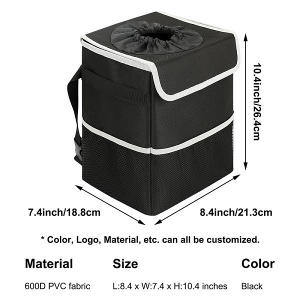 Trash Car Organizer Bags Black Hanging Leak Proof Trash Bin Lid Garbage 8.4x7.4x10.4