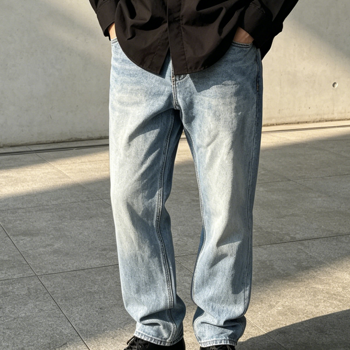 Pre Shrunk Soft Denim Wide Leg Jeans Reinforced Stitching Soft Wide Leg Jeans Faded Wash