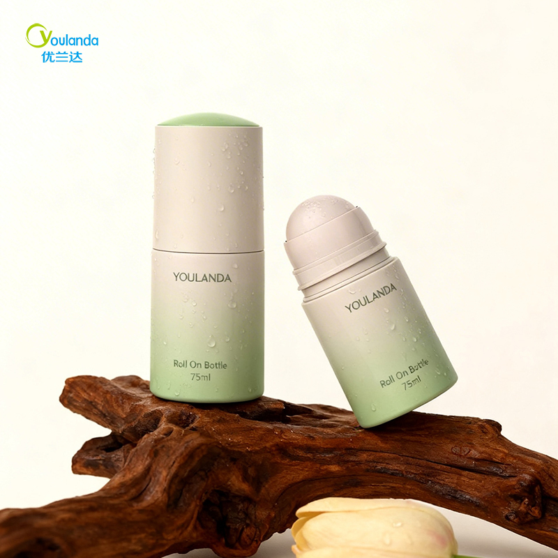 75ml Straight Round Plastic Antiperspirant Roller Ball Packaging for Body Care & Sunscreen with Dual-Color Decorative Cap