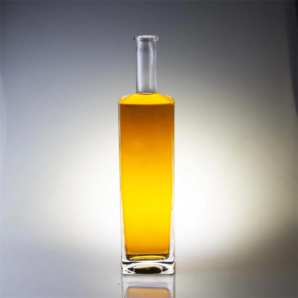 Glass Liquor Bottle 500ml 750ml Square Shape With Glass Collar Closure