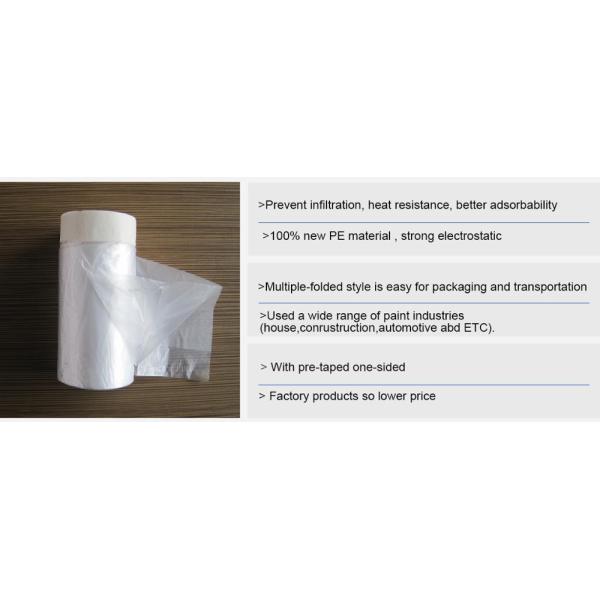 Disposable PE pre-taped self static cling masking film, Cover mask plastic drop film PE protection film with tape, BAGEA