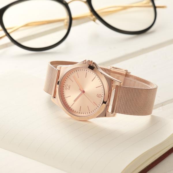Delicate 30 Meter Alloy Female Wrist Watches , Rose Gold Waterproof Watch