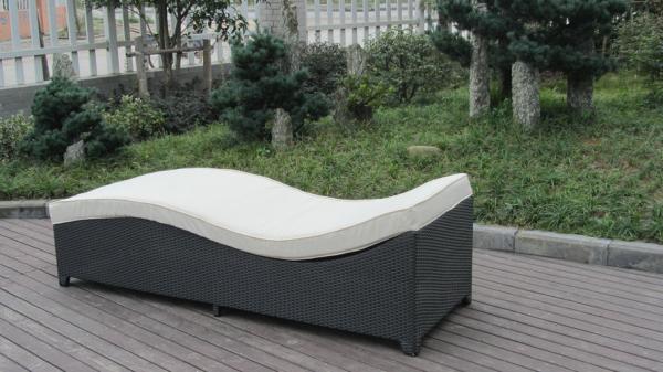 Army Green Rattan Sun Lounger With White Cushion And Aluminum Frame