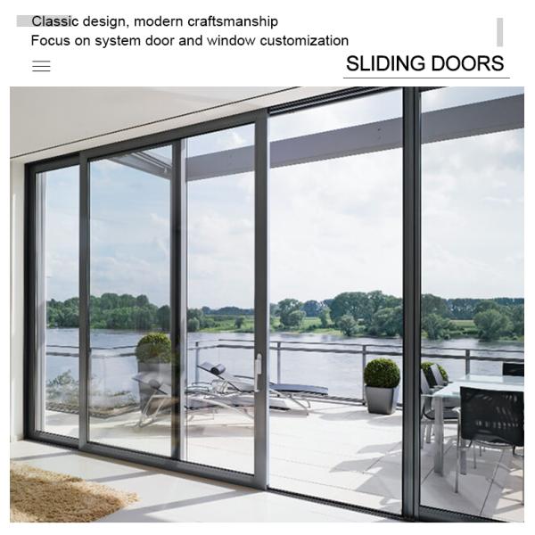 Grandsea Factory Direct High Quality Porte Wooden Grain Waterproof External Aluminum Sliding Double Tempered Glass Doors