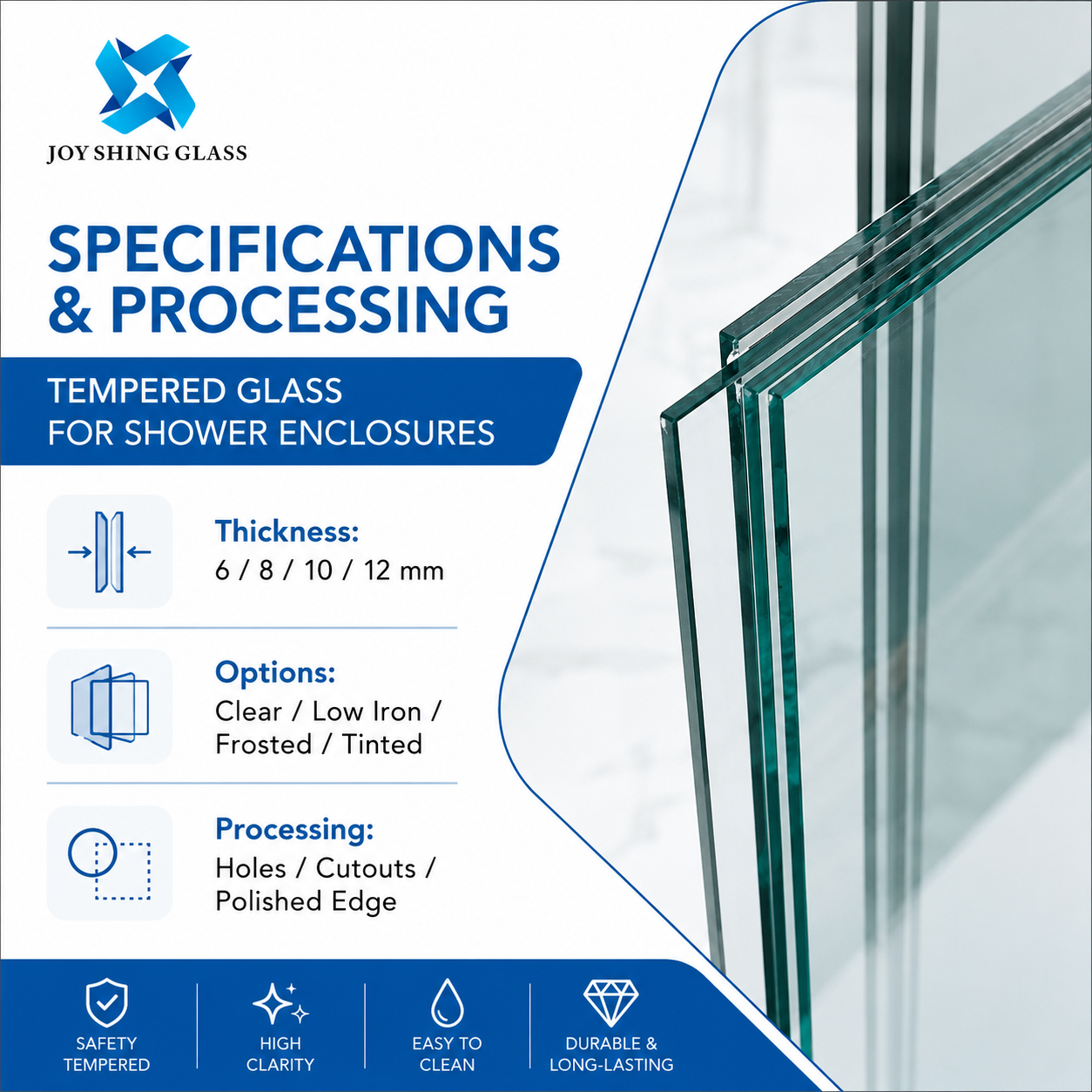 Custom Tempered Glass for Shower Enclosures and Bathroom Doors
