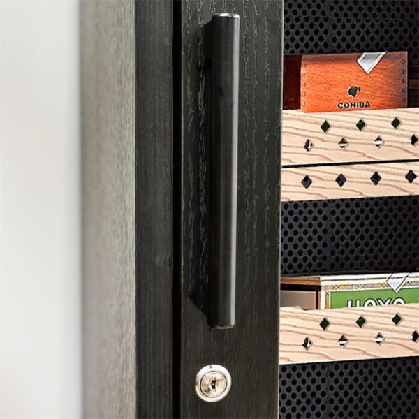 Controlador digital de toque Enmarcado en madera negro Fresador de cigarros Humidor con cerradura de puerta