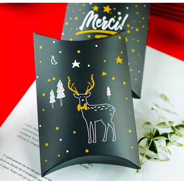 Pillow Shape Giveaway Christmas Candy Boxes Santa Gift Box 250gsm White Card