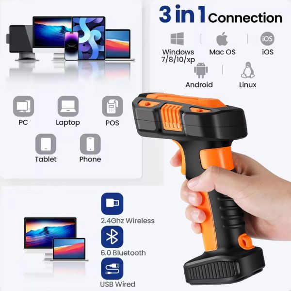 YJFIRST Industrial Barcode Scanner With Wireless Charging Stand Anti-Drop&IP65 Waterproof Bluetooth QR Code Reader
