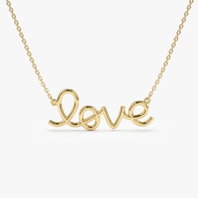 Solid 925 Sterling Silver 14K Gold Plated Love Pendant Necklace for Women Valentine Gift