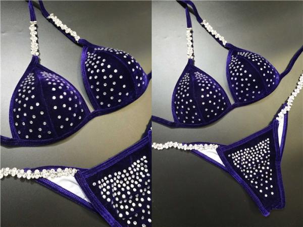Classic NPC Bikini Competition Suits , Bodybuilding Bikini Suits Blue Red Velvet