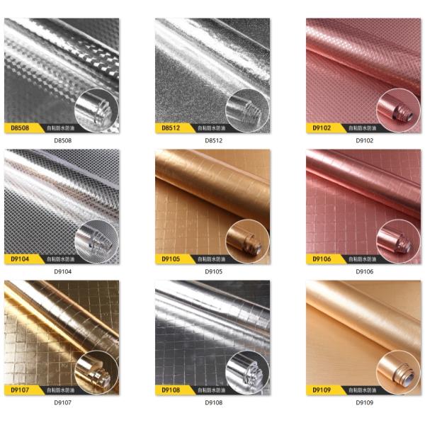 Détecteurs d'empreintes murales en PVC à motif doré Meubles de cuisine avec papier adhésif doré très brillant