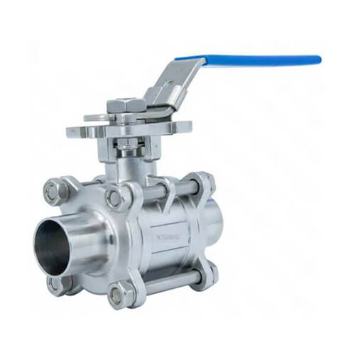 Steel SUS304  Sanitary Ball Valves  Clamp Three Piece Ball Valve DIN Weld Thread Connection