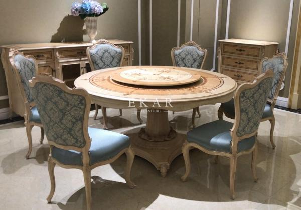 Luxury Shell Decoration Round Shaped Ash Wooden Dining Table