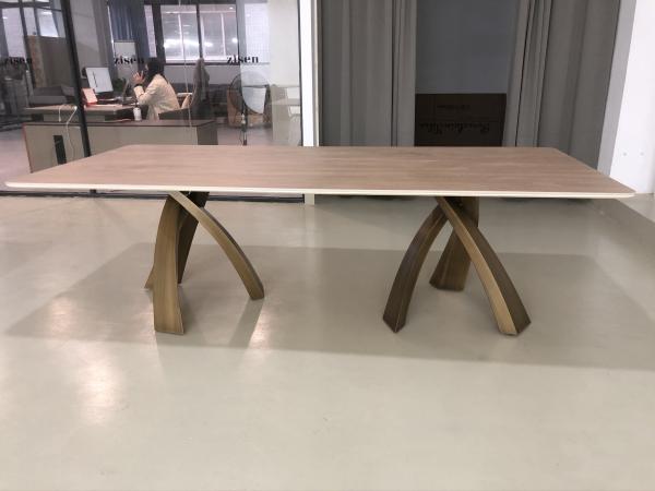 Simple Travertine Dining Table Ceramic With Wooden Marble Stone for Home or Restaurant