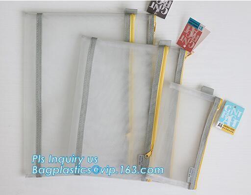 k document file bag, Document File Folder /Document Bag, Mesh pattern plastic zip bag with handle file bag, slider