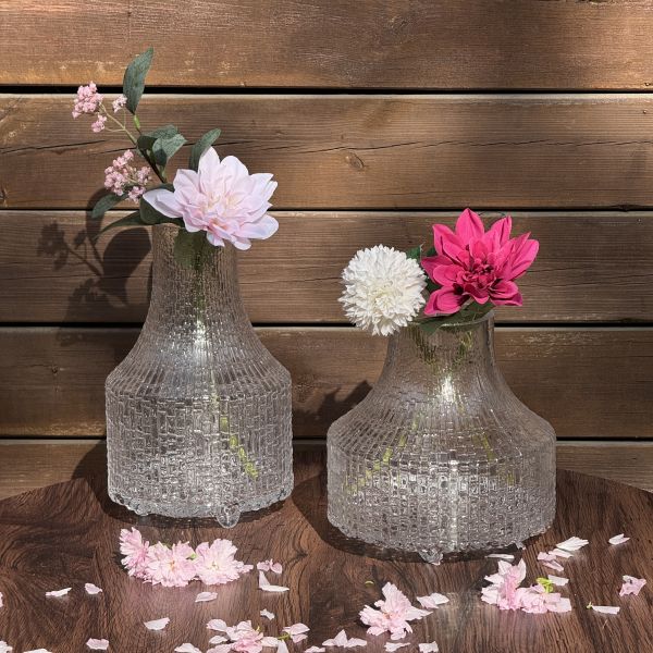 Handcrafted Textured Glass Vase with Unique Funnel Design for Sturdy & Functional Floral Displays