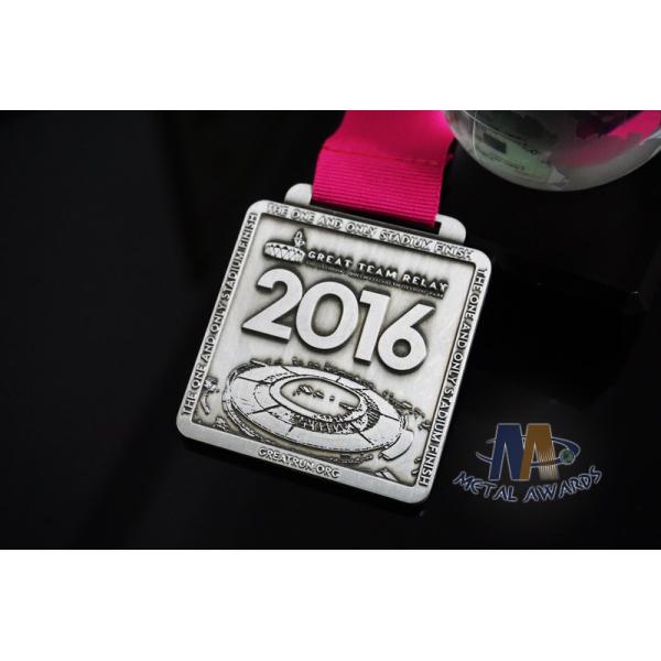 2016 Sports Marathon 10k 5k 1k Riding Events Metal Award Medal With Red RIbbon Antique Silver Plating