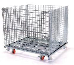 Foldable Stackable Storage Cages On Wheels Galvanized Metal Wire Mesh Pallet Cage