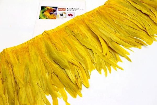 Comprimento 1 metro Galo Coque Frange de penas Trim com fita de cetim