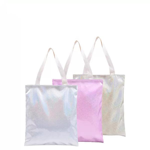 Bolsas de mano personalizables de sublimación de lona coloridas, bolsas de compras de transferencia de calor a la moda para publicidad