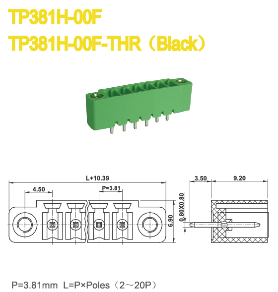 Разъемы блока 300V 8A PA66 Маунта фланца женские Pluggable терминальные латунные терминальные