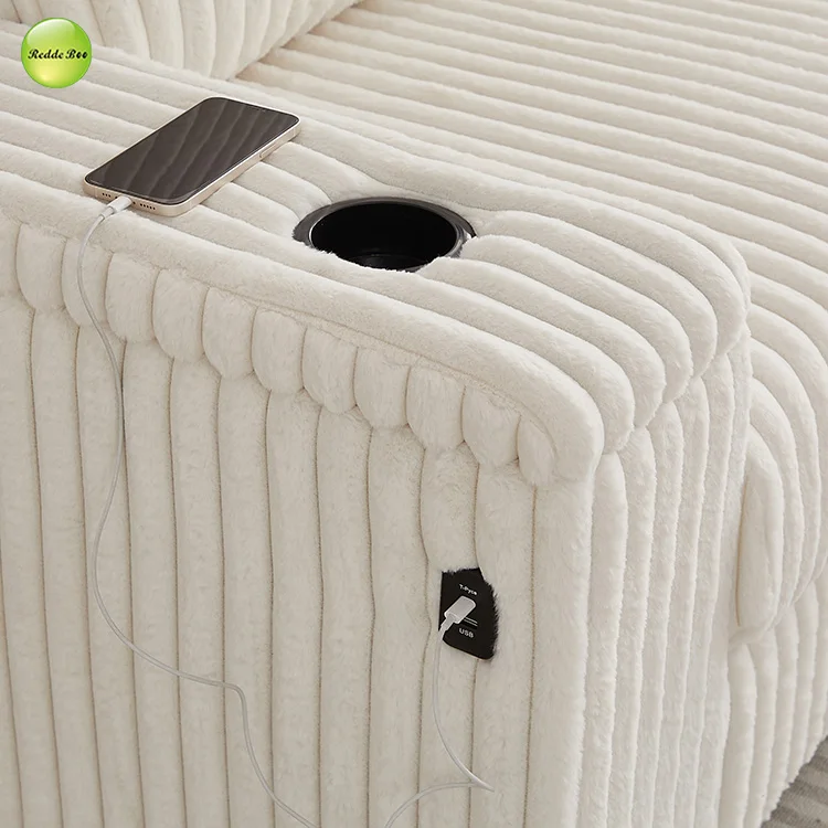 Corduroy L - Shaped Sofa with USB Ports: Plush, Practical for Comfort & Device Charging